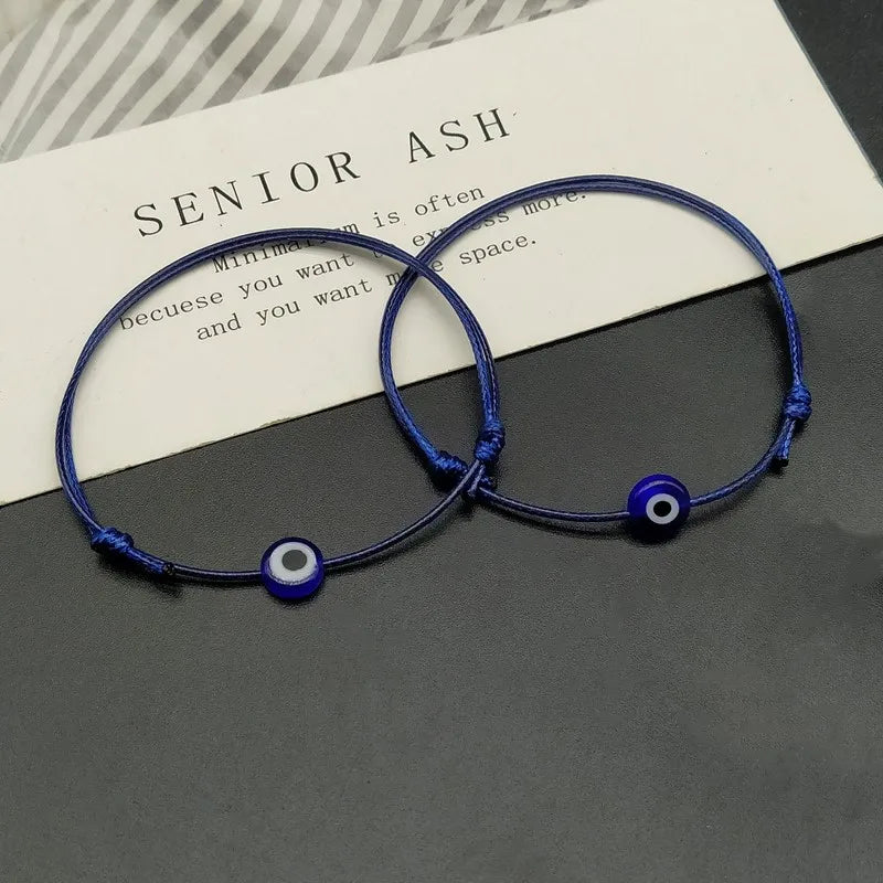 2 pcs Flat Blue Evil Eye Woven Men Lucky Bracelet Women Adjustable Lucky Black Red String Bracelets Femme New Fashion Jewelry