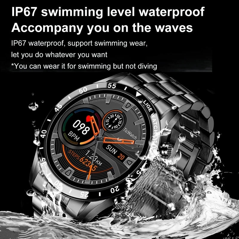 Luxury Full Circle Touch Screen Men Smart Watch Bluetooth Call Steel Band Waterproof Sports Fitness Watch For Android IOS