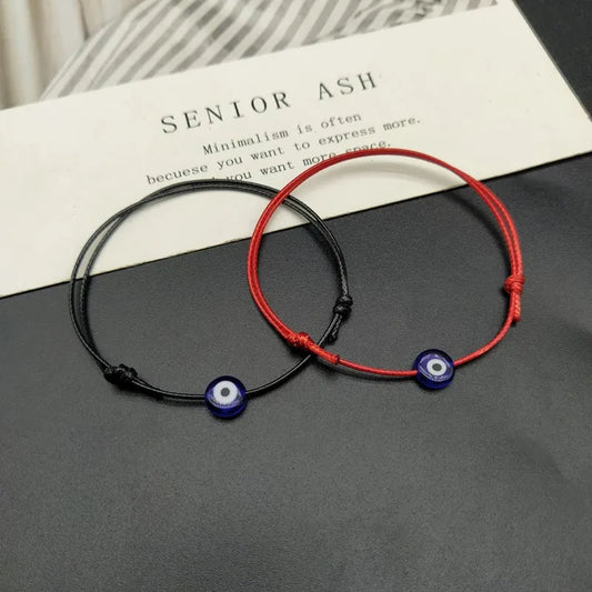 2 pcs Flat Blue Evil Eye Woven Men Lucky Bracelet Women Adjustable Lucky Black Red String Bracelets Femme New Fashion Jewelry