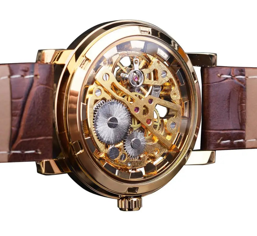 Transparent Fashion Case Luxury Casual Design Leather Strap Mens Watches Top Brand Luxury Mechanical Skeleton Watch