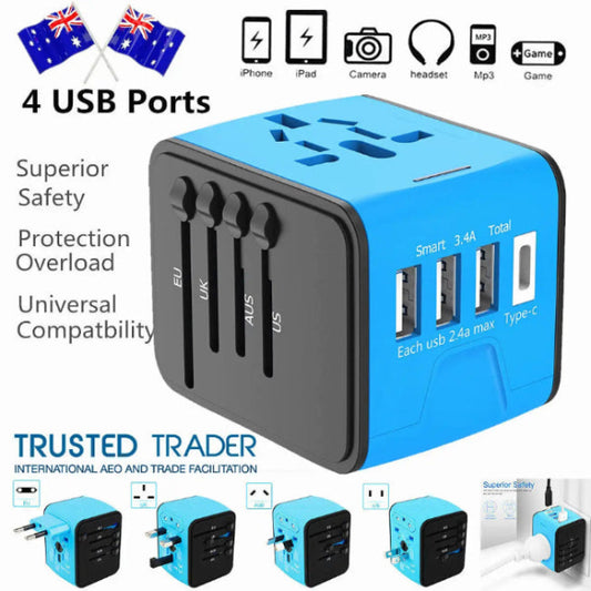 International Universal Travel Adapter 3 USB &Type-C Outlet Converter Plug Power Adapter Plug Charger - Beri Collection 