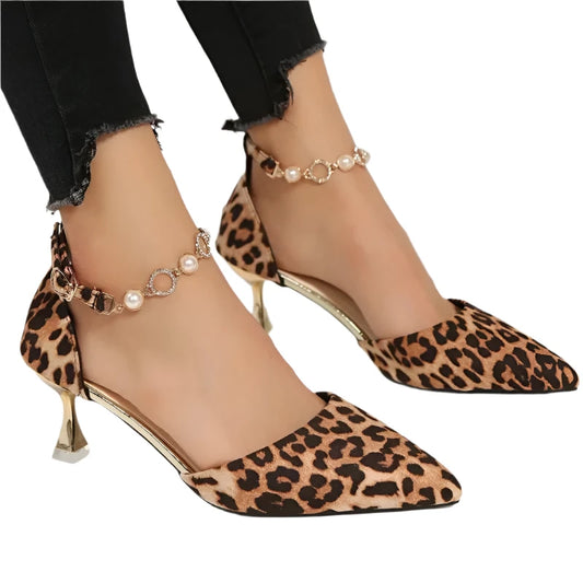 Leopard Print High Heel Shoes for Women New Sexy European and American Strap Hollow Shoes - Beri Collection 