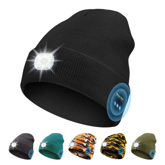 New Bluetooth LED Luminous Nightlight Hat Wireless Music Earphone Multifunctional USB Charging Hat Stereo Headset Hat - Beri Collection 