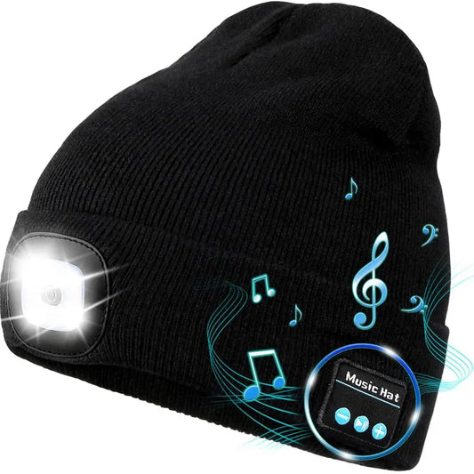 New Bluetooth LED Luminous Nightlight Hat Wireless Music Earphone Multifunctional USB Charging Hat Stereo Headset Hat - Beri Collection 