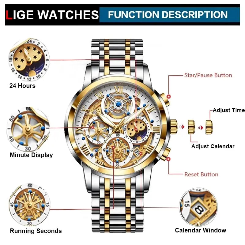 Men Watch Sports Quartz Watches Men Waterproof Chronograph Wristwatch Mens Military Hollow Clock Man Relogio Masculino