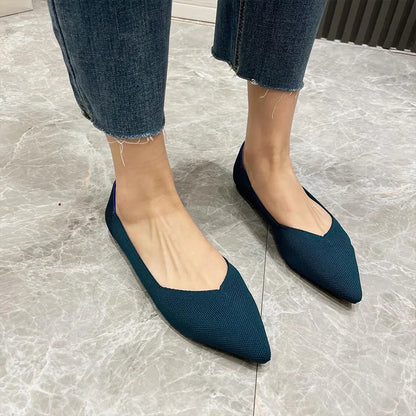 Knit Slip on Flat Shoes Women Mesh Loafers Stretch Ballet Shallow Flats Dress Shoes Moccasins Comfort Ballet Flats 2023