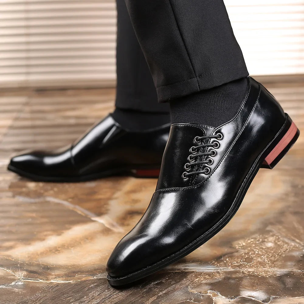 Men's Casual Business Shoes Microfiber Leather Square Toe Lace-up Mens Dress Office Flats Men Fashion Wedding Party