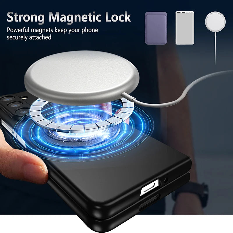 Magnetic Wireless Charging Case for Galaxy Z Fold 5 6 Fold4 Fold3 Phone Cover With 360° Roating O Stand Holder