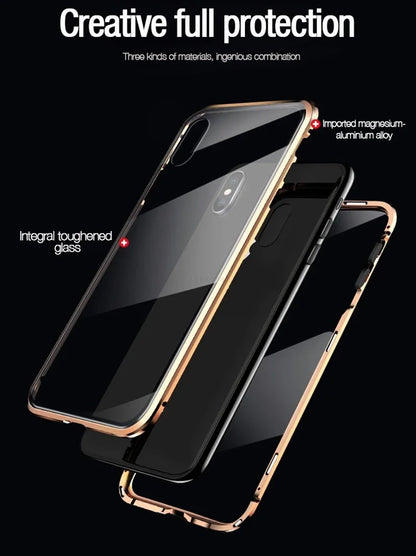 Magnetic Tempered Glass Privacy Metal Case For iPhone 15 14 13 360 Magnet Ant spy Protective Cover