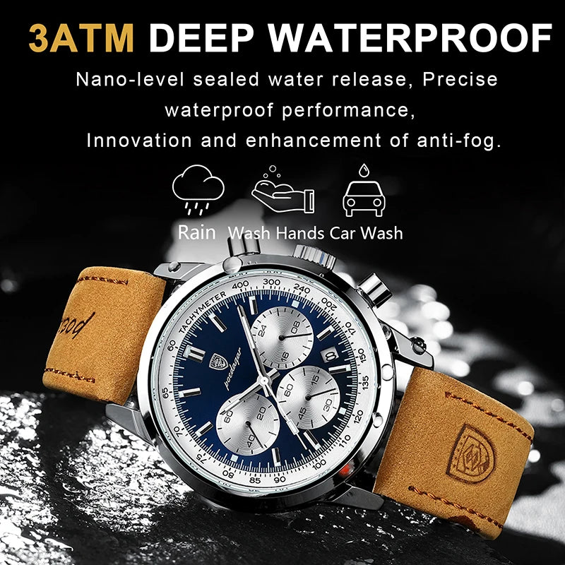 Man Luxury Watch High-Quality Waterproof Chronograph Luminous Men's Wristwatch Leather Men Quartz Watches Casual Clock