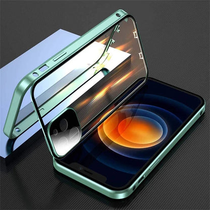 360°Full Protection Metal Magnetic Double Sided Glass Snap Lock Case For iPhone 16 Pro Max 15 14 13 12 Pro Max Plus Bumper Cover