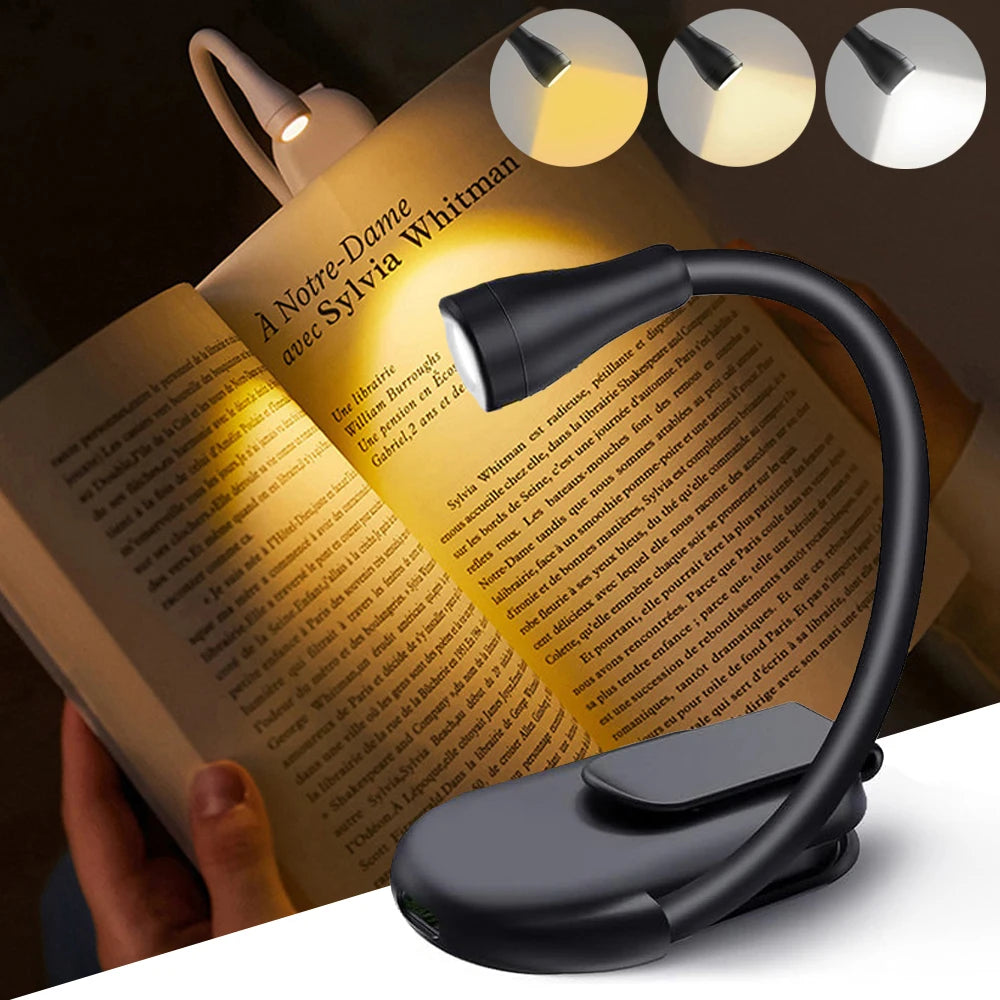 Rechargeable Book Light Reading Lights for Books in Bed Led Book Night Lamp 3 Color Stepless Brightness Clip on Reading Lamp