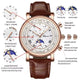 Leather Chronograph Date Men's Phase Of The Moon Timing Business Luminous Quartz Watch