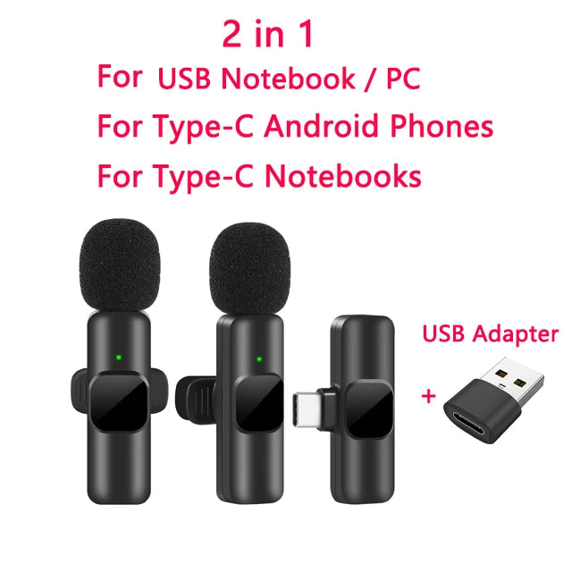 New Wireless Lavalier Microphone Portable Audio Video Recording Mini Mic for iPhone Android Live Broadcast Gaming Phone Mic