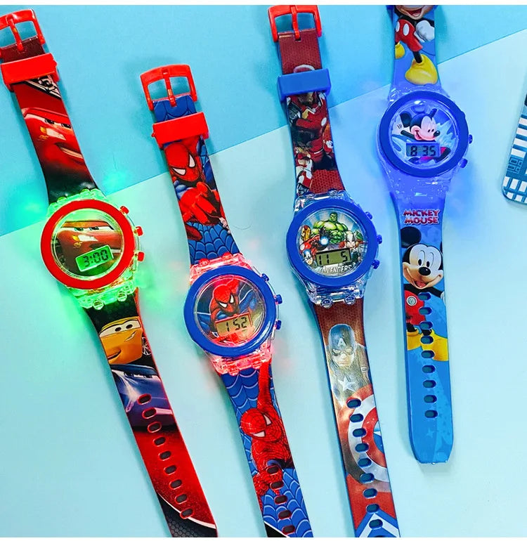 Flash Light Watches For Boys Cartoon shark Mickey Children Watch Girls Student Clock Gifts free shipping