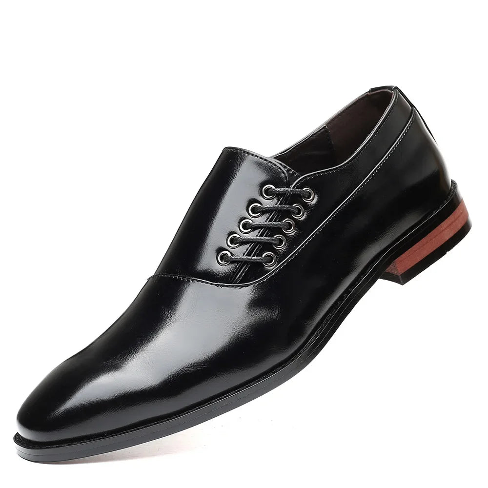 Men's Casual Business Shoes Microfiber Leather Square Toe Lace-up Mens Dress Office Flats Men Fashion Wedding Party