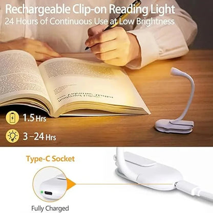 Rechargeable Book Light Reading Lights for Books in Bed Led Book Night Lamp 3 Color Stepless Brightness Clip on Reading Lamp