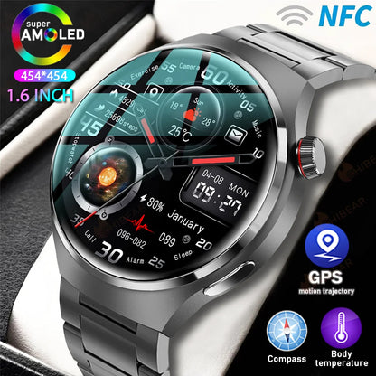 For GT4 Pro GPS NFC Smart Watch Men 360*360 AMOLED Screen Heart rate Bluetooth Call IP68 Waterproof Man Smartwatch 2024