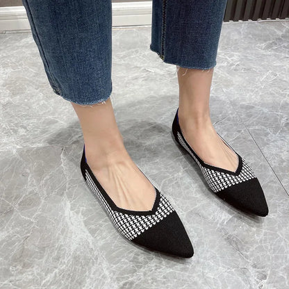 Knit Slip on Flat Shoes Women Mesh Loafers Stretch Ballet Shallow Flats Dress Shoes Moccasins Comfort Ballet Flats 2023