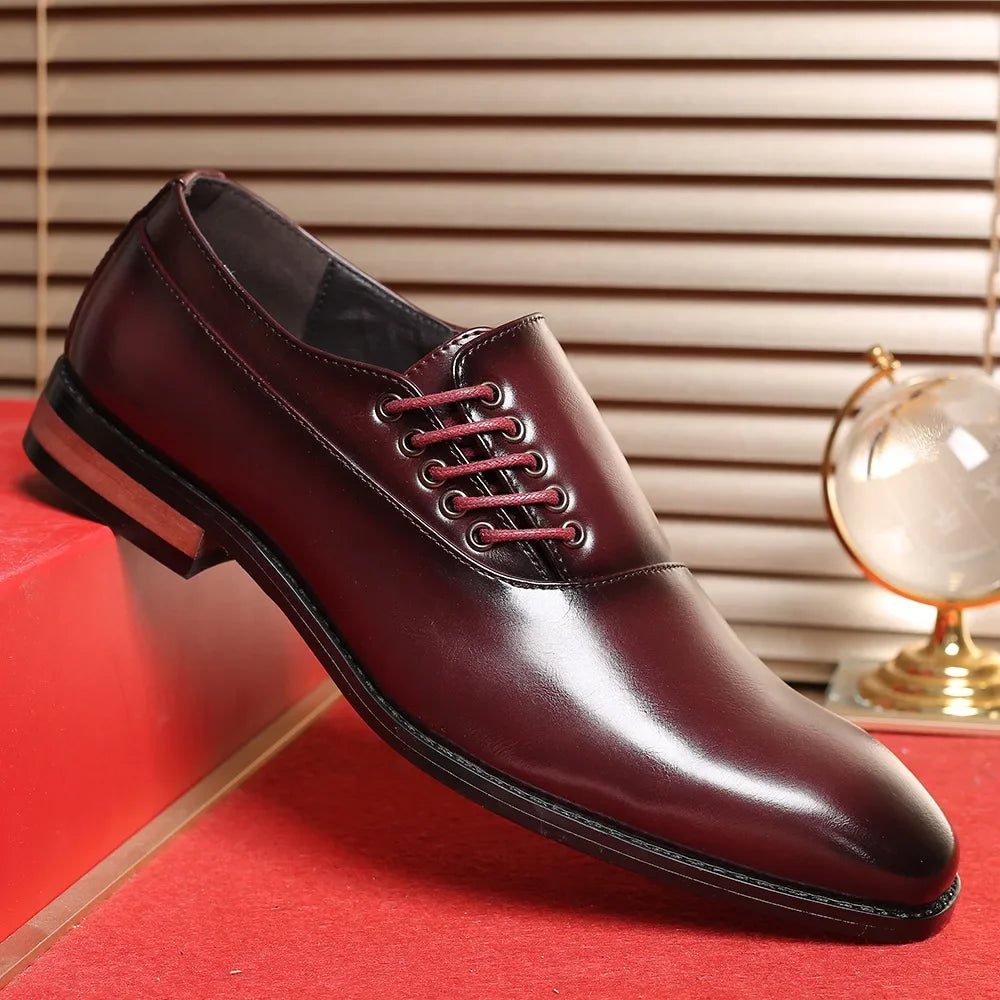 Men's Casual Business Shoes Microfiber Leather Square Toe Lace-up Mens Dress Office Flats Men Fashion Wedding Party