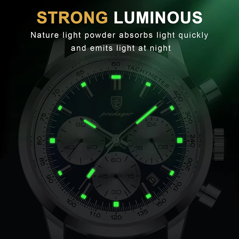 Man Luxury Watch High-Quality Waterproof Chronograph Luminous Men's Wristwatch Leather Men Quartz Watches Casual Clock