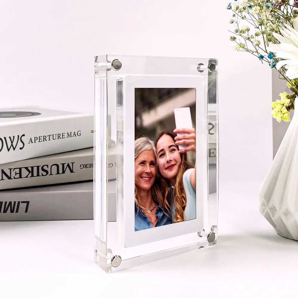 Acrylic Digital Photo Frame 5/7 Inch 1000mAh Automatically rotate Display Video Frame, 2GB Memory, Built-in Battery, Perfect for Home Decor and Heartfelt Gifts