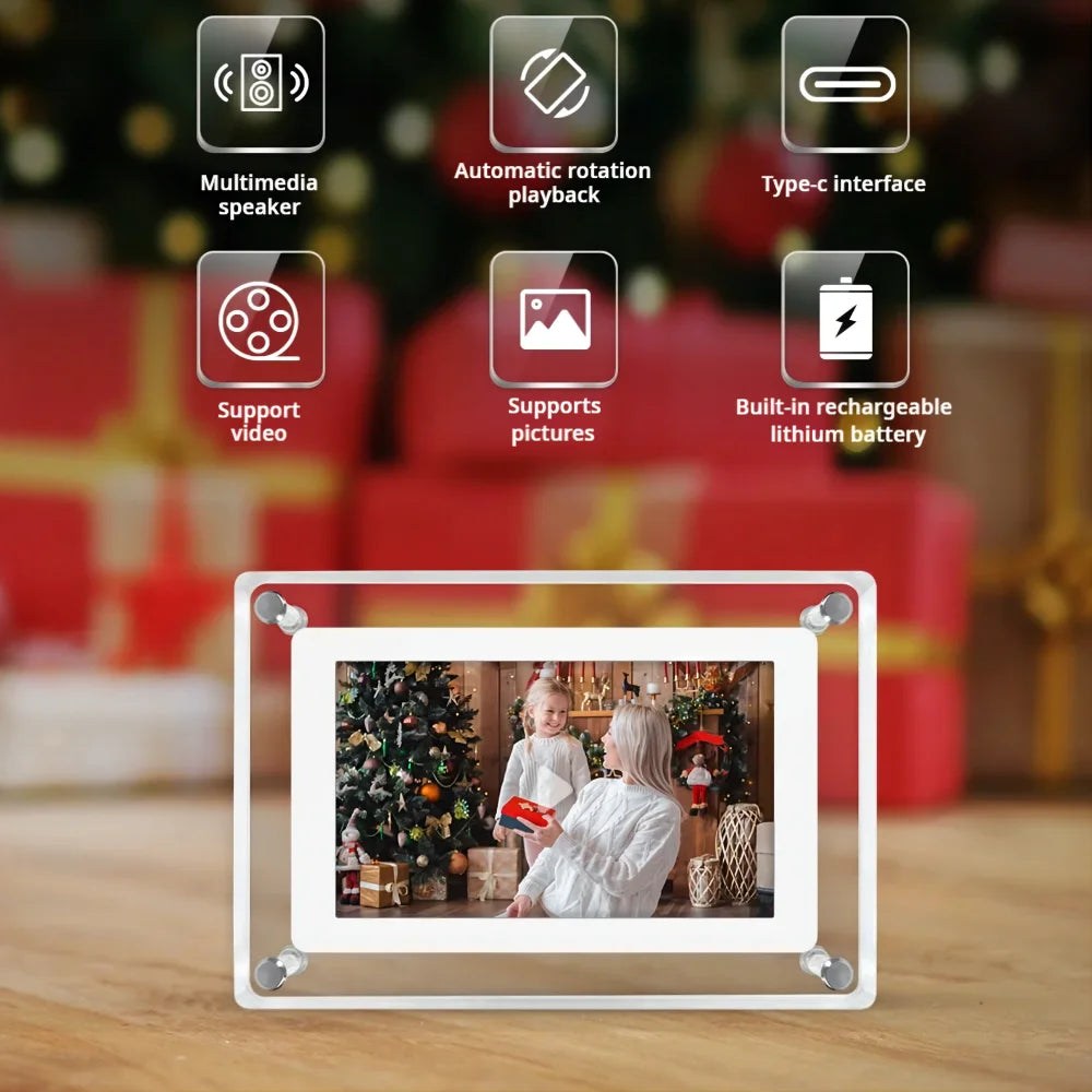 Acrylic Digital Photo Frame 5/7 Inch 1000mAh Automatically rotate Display Video Frame, 2GB Memory, Built-in Battery, Perfect for Home Decor and Heartfelt Gifts