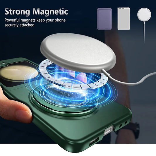 For Z Flip5 Phone Case Magnetic Wireless Charging Flip6 Flip 4 3 Phone Cover with 360 Roating O stand,Shockproof & Anti Scrach