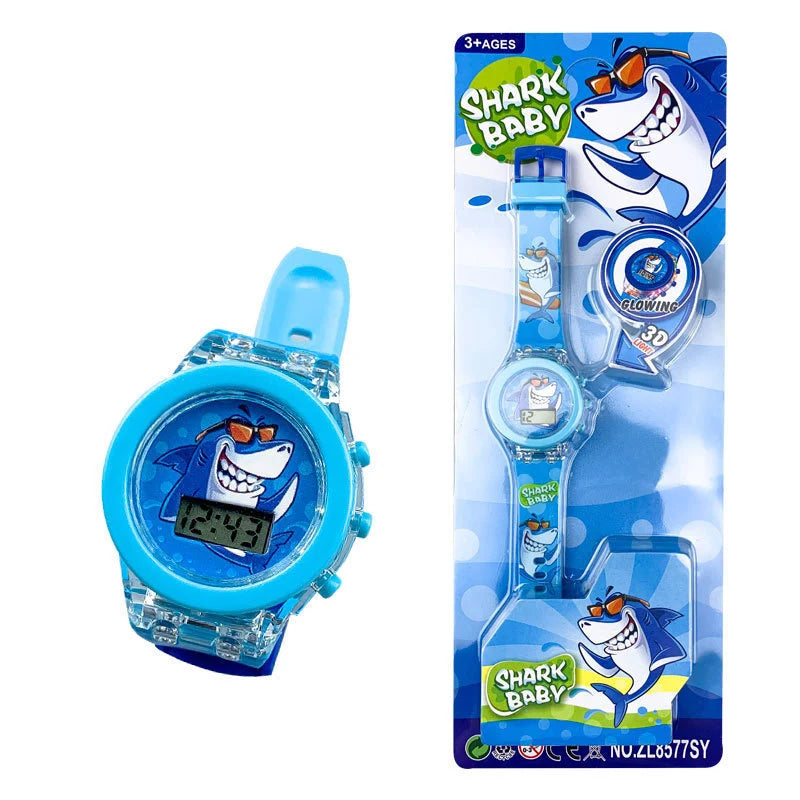 Flash Light Watches For Boys Cartoon shark Mickey Children Watch Girls Student Clock Gifts free shipping