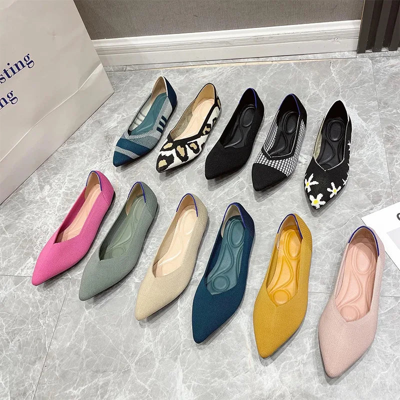 Knit Slip on Flat Shoes Women Mesh Loafers Stretch Ballet Shallow Flats Dress Shoes Moccasins Comfort Ballet Flats 2023