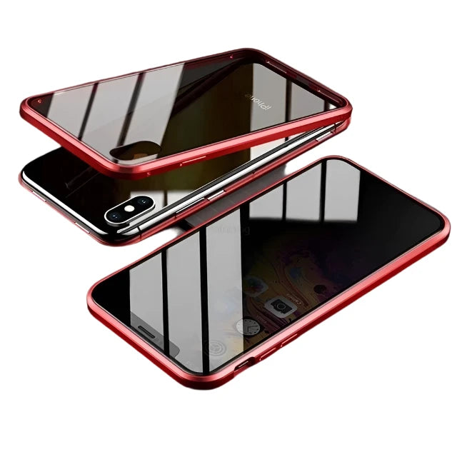 Magnetic Tempered Glass Privacy Metal Case For iPhone 15 14 13 360 Magnet Ant spy Protective Cover