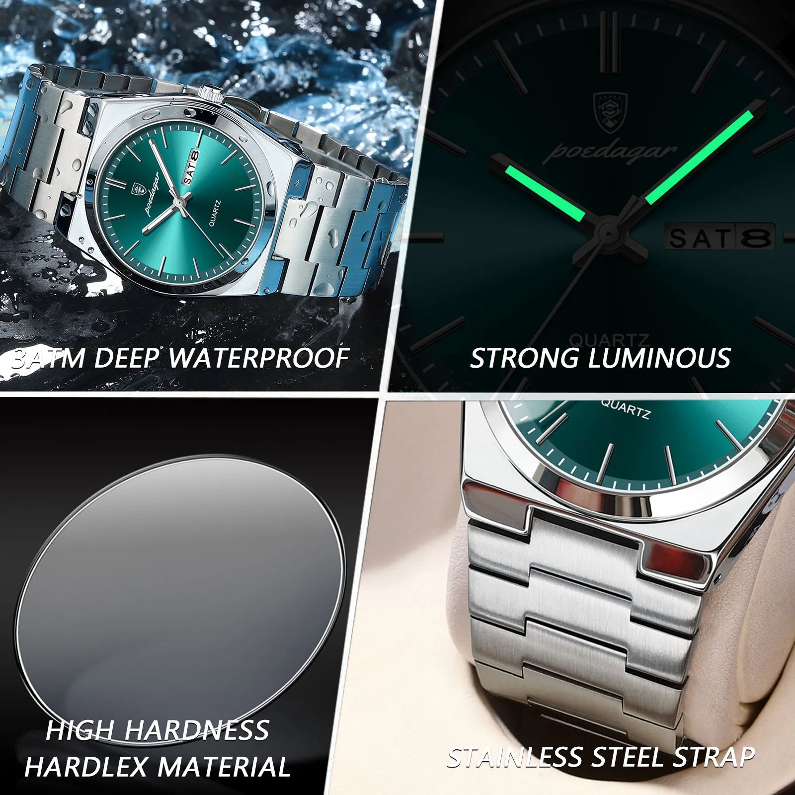 Luxury Quartz Man Wristwatch Sport Men Watches Waterproof Luminous Date Week Stainless Steel Men's Watch Male Reloj+box