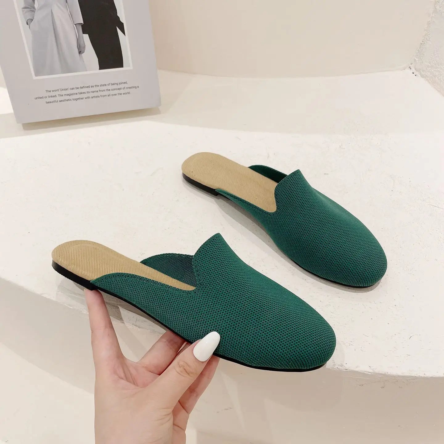 Princess Shoes Ladies Polyester Breathable Flat Mules 3D Fly Weave Stretch Slippers Woman Casual Slides Home Big Size 34-43 - Beri Collection 