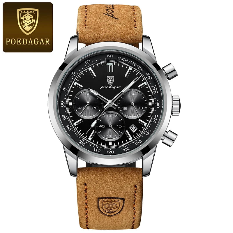 Man Luxury Watch High-Quality Waterproof Chronograph Luminous Men's Wristwatch Leather Men Quartz Watches Casual Clock