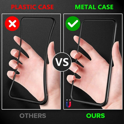 Magnetic Tempered Glass Privacy Metal Case For iPhone 15 14 13 360 Magnet Ant spy Protective Cover