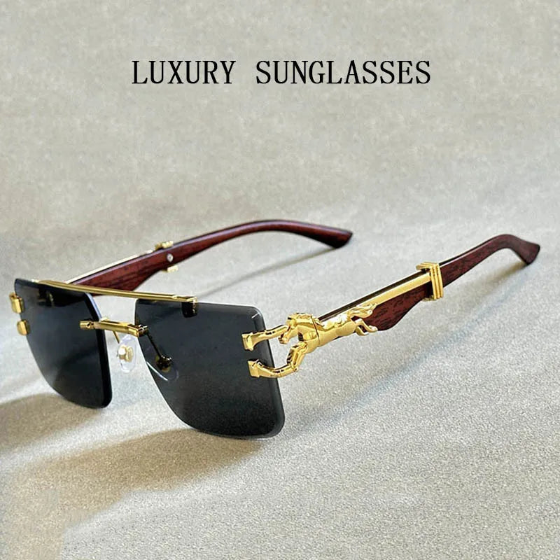 Square Sunglasses For Men New Luxury Vintage Designer Rimless Sunglasses Women Trendy Fashion Glasses Gafas De Sol Hombre