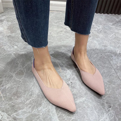 Knit Slip on Flat Shoes Women Mesh Loafers Stretch Ballet Shallow Flats Dress Shoes Moccasins Comfort Ballet Flats 2023