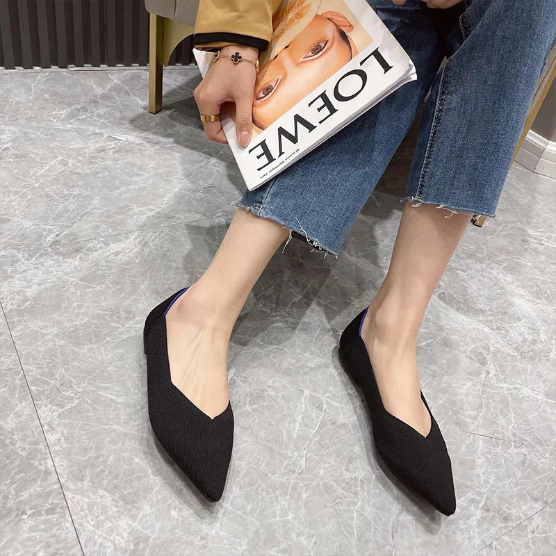 Knit Slip on Flat Shoes Women Mesh Loafers Stretch Ballet Shallow Flats Dress Shoes Moccasins Comfort Ballet Flats 2023