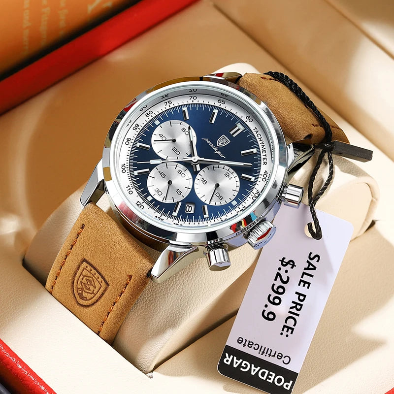 Man Luxury Watch High-Quality Waterproof Chronograph Luminous Men's Wristwatch Leather Men Quartz Watches Casual Clock