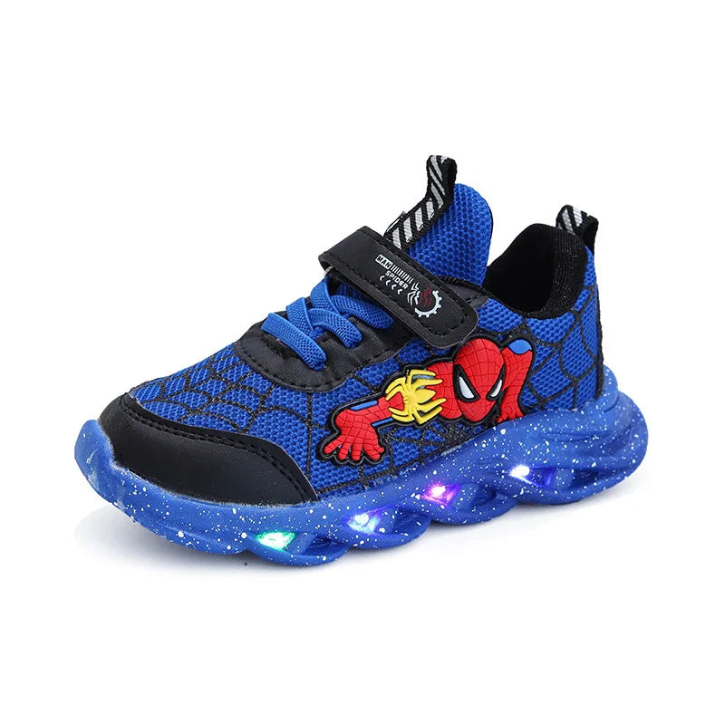 Disney LED Casual Sneakers Red Black For Spring Boys Spiderman Mesh Outdoor Shoes Children Lighted Non-slip Shoes Size 21-30