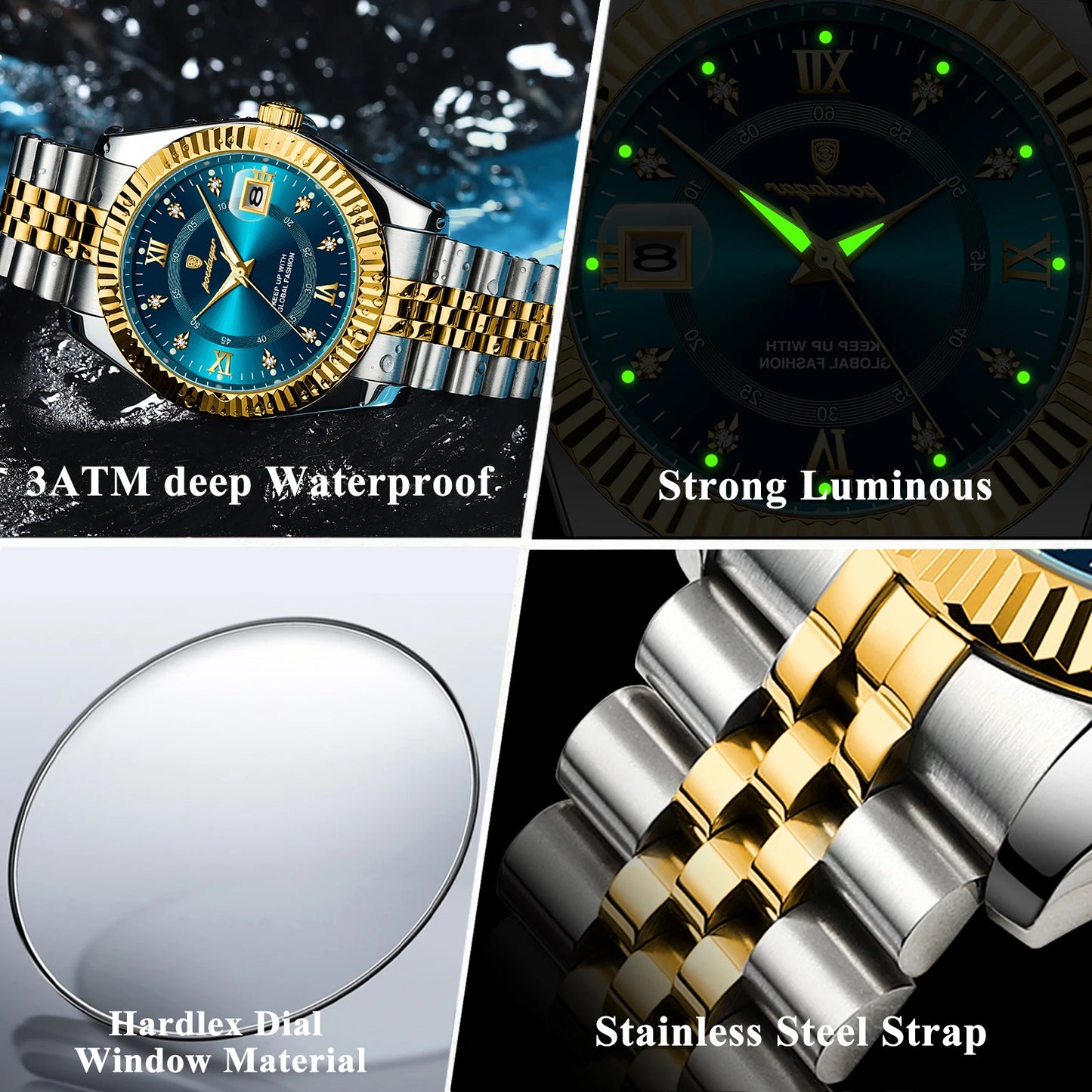 Luxury Sport Wrist Watch For Man Waterproof Luminous Date Men Watch Quartz Stainless Steel Men's Watches Male Reloj+box