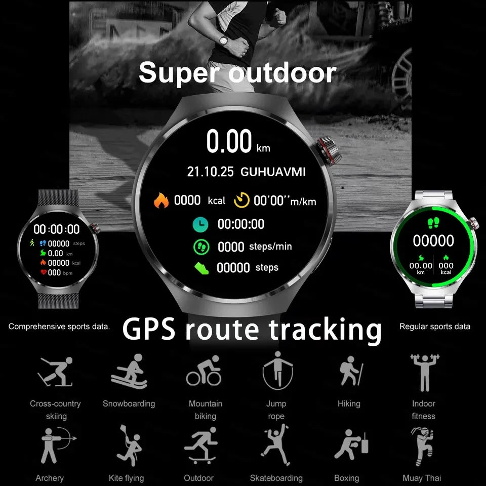 For GT4 Pro GPS NFC Smart Watch Men 360*360 AMOLED Screen Heart rate Bluetooth Call IP68 Waterproof Man Smartwatch 2024