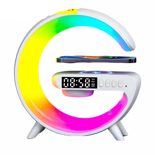 Wireless Charger Pad Stand Speaker TF Card RGB Night Light Lamp Alarm Clock Fast Charging Station Dock for iPhone Samsung Xiaomi - Beri Collection 