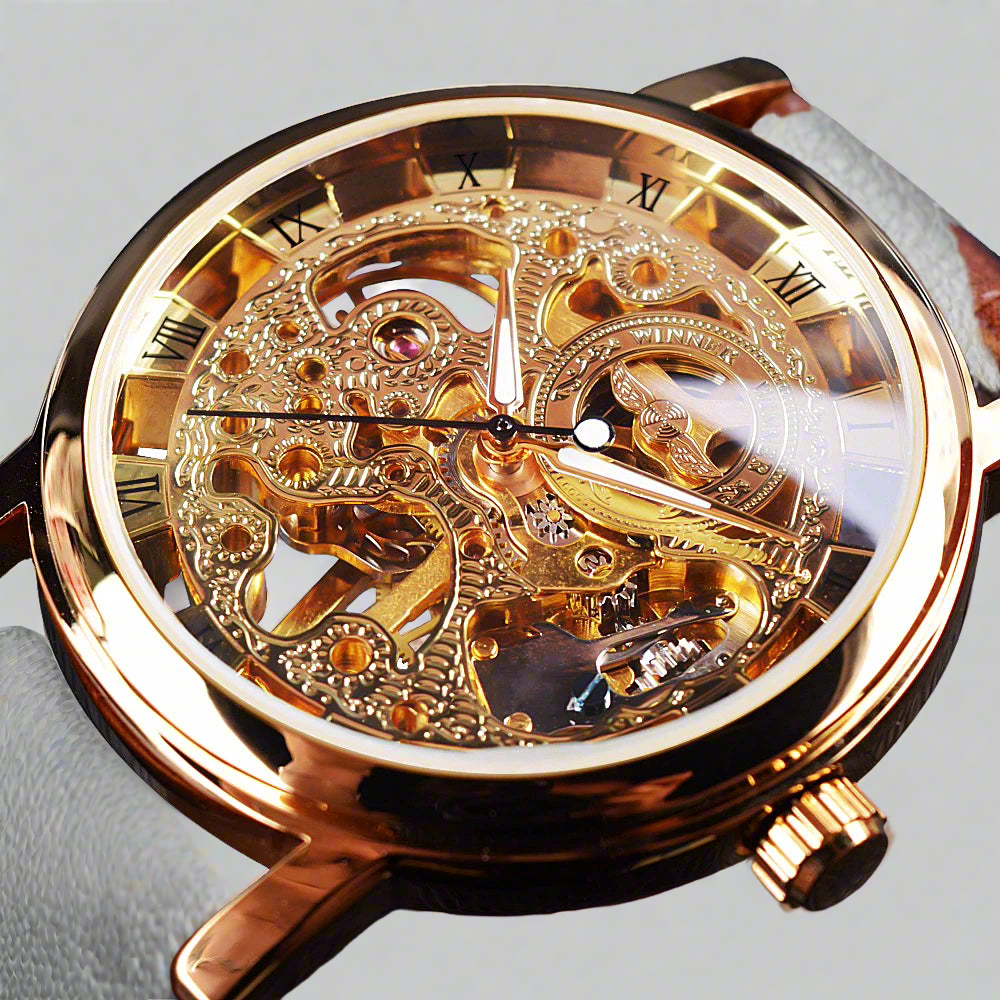 Transparent Fashion Case Luxury Casual Design Leather Strap Mens Watches Top Brand Luxury Mechanical Skeleton Watch